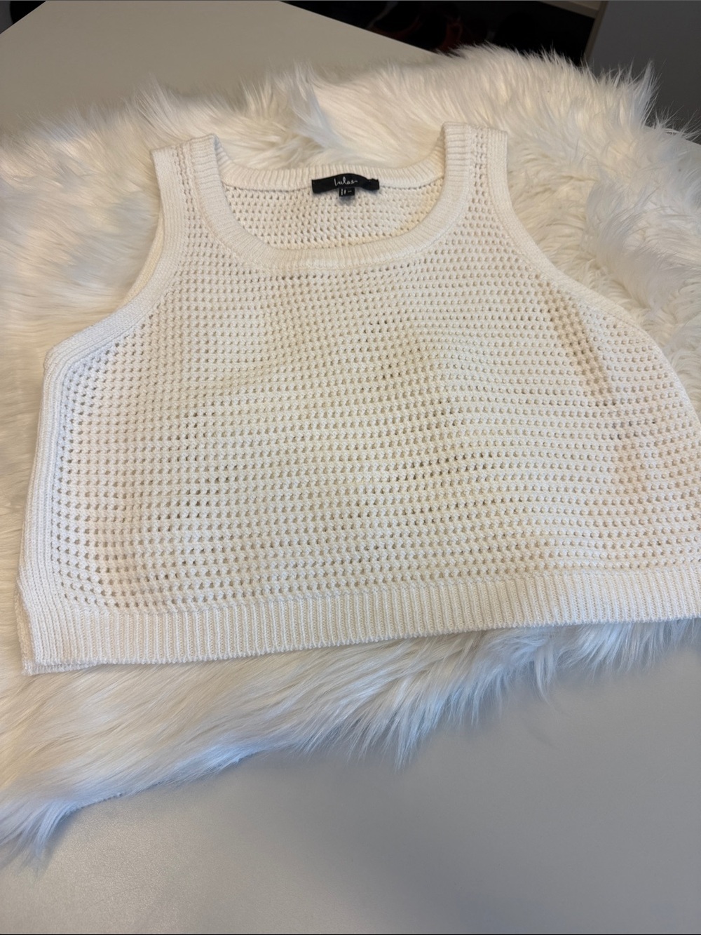 Lulu's White Knit Waffle Cropped Tank